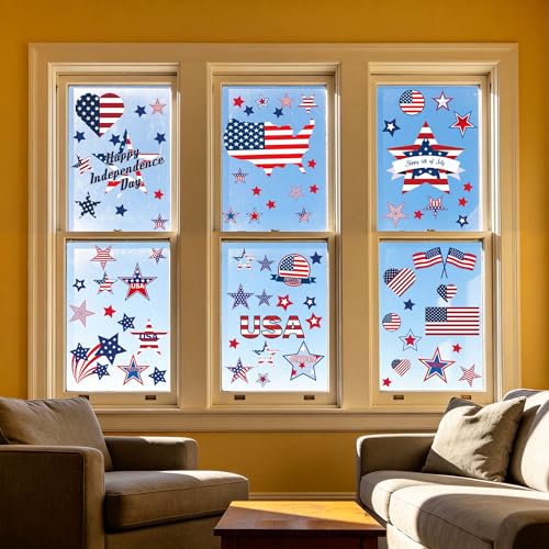 24 Sheets 4th of July Window Clings - Patriotic USA Decorations