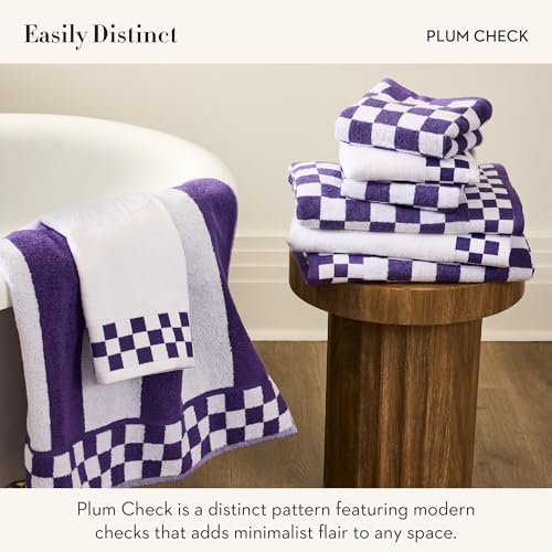 MacKenzie-Childs Cotton Hand Towel - Plum Check Border Decorative Towel