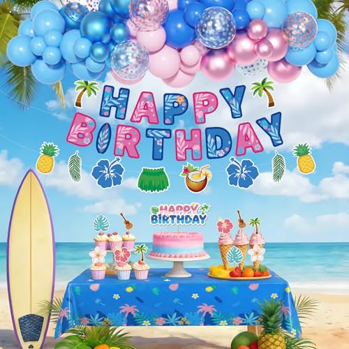 Amandir 67 Pcs Hawaiian Pink and Blue Birthday Decorations