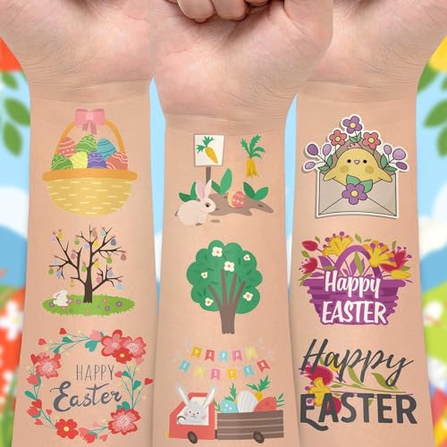 EMOME Easter Temporary Tattoos for Kids 50-Pack Party Favors Basket Stuffers