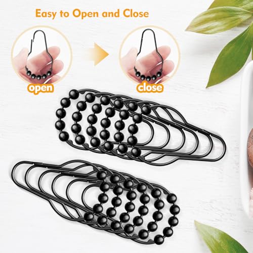12 Pack Black Shower Curtain Hooks - Rust-Resistant Metal Rings