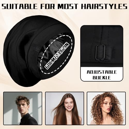 LUSTRIB Adjustable Silk Satin Sleep Bonnet for Curly Hair Protection