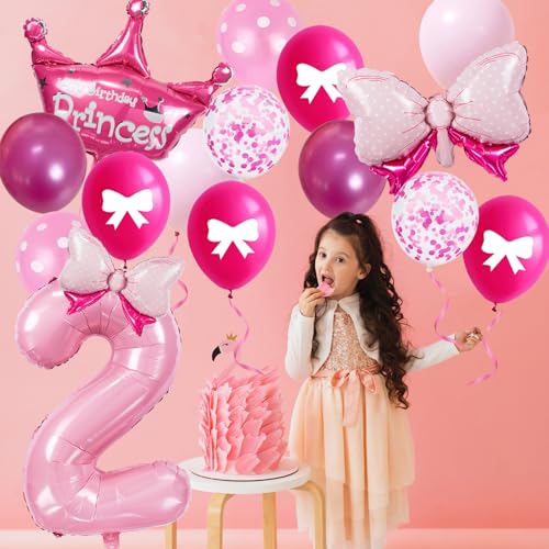 32-Inch Number 2 Balloon Set with Crown & Bows - Pink Princess Party Decor