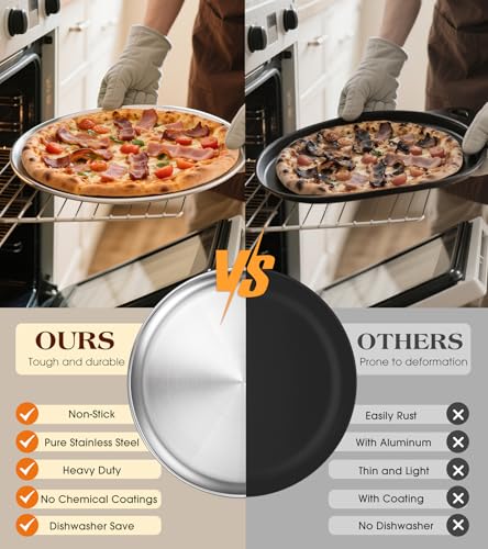 Yuiicaov 12-Inch Stainless Steel Pizza Pan - Durable Round Baking Tray