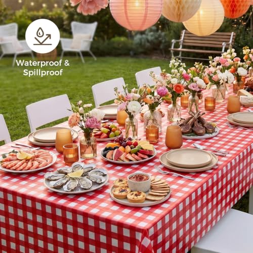 Goodluck 54 x 108 Inch Disposable Plastic Tablecloths - Red & White Gingham