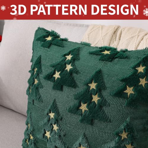 Christmas Pillow Covers 18x18 Set of 2 - Green Xmas Tree Holiday Decor