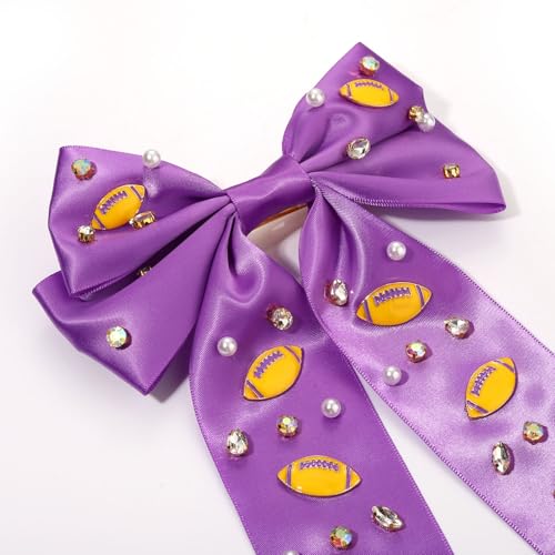 JERTOCLE Game Day Football Hair Bow Clip with Rhinestones and Charms