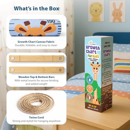Kids Growth Chart Wall Decor - Canvas Height Chart with Giraffe Design, 79" x 7.9"