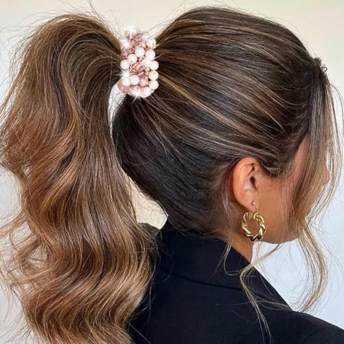 Banatra Pearl Rhinestone Hair Scrunchies Ponytail Holder