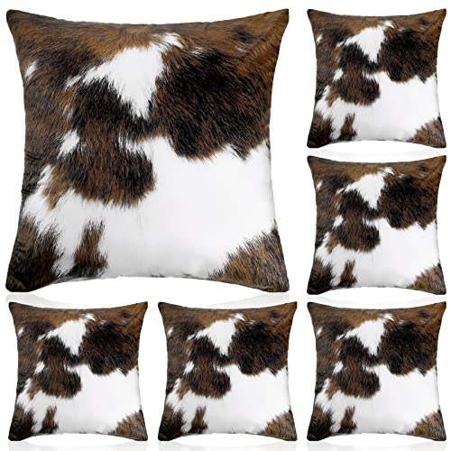 6-Piece Cowhide Print Throw Pillow Covers - 18x18 Inch Rustic Farmhouse Decor