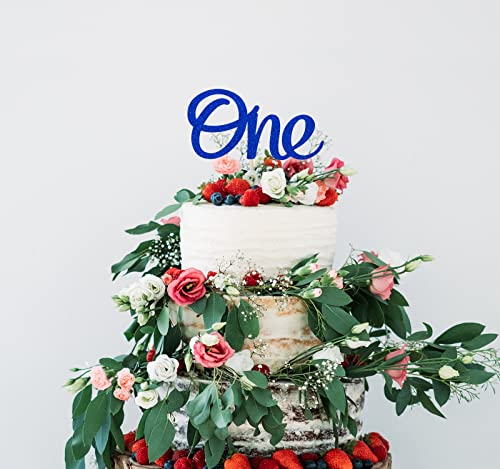 1st Birthday Cake Topper for Boys - Blue Glitter Number One