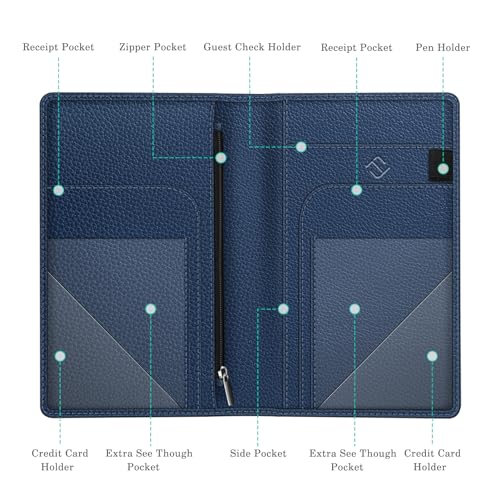 FINTIE Server Book Organizer with Zipper Pocket, Navy Vegan Leather Waiter Pad