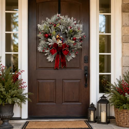 Lighted Christmas Wreath with Nativity Scene - 22 Inch Holiday Decor