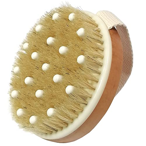 Natural Bristle Dry Body Brush for Exfoliation and Lymphatic Drainage