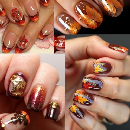 5D Embossed Fall Maple Leaf Nail Art Stickers Self-Adhesive Red Leaves Decals