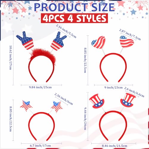 ANBALA Patriotic 4th of July Headbands 4-Piece Party Hair Accessories