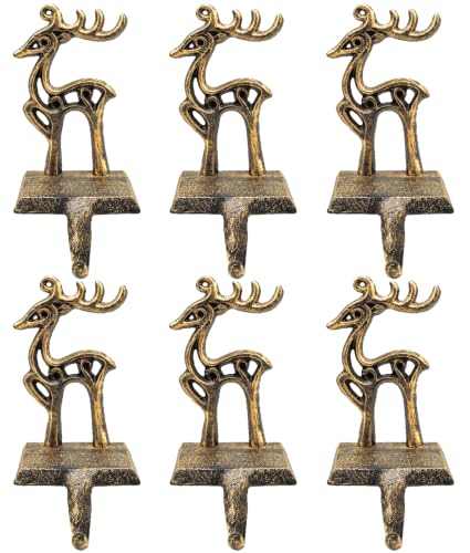 Reindeer Christmas Stocking Holders Set - Heavy Duty Cast Iron Mantel Hooks - Rustic Holiday Home Decor
