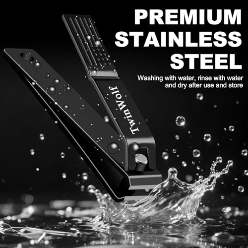 TwinWolf Stainless Steel Nail Clippers Set - 2 Pack Ultra Sharp Fingernail & Toenail Clipper with Built-in File