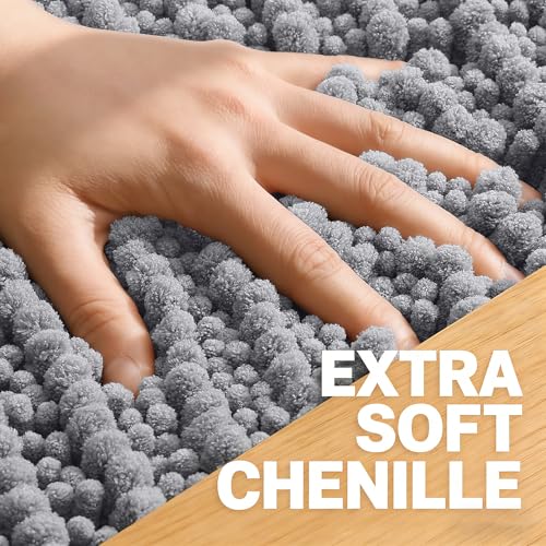 OLANLY 24" x 16" Grey Chenille Bath Rug - Soft, Absorbent Non-Slip Mat