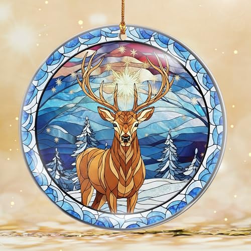 Deer Christmas Ornament for Tree - Woodland Stained Glass Style, 4 Inch - Variation 02