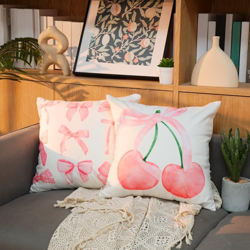 Pink Bow Throw Pillow Covers 18x18, Classic Style - 4 Pack