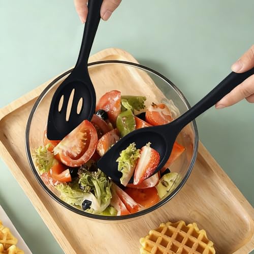 Silicone Cooking Spoon Set - Heat Resistant Slotted & Solid Spoons