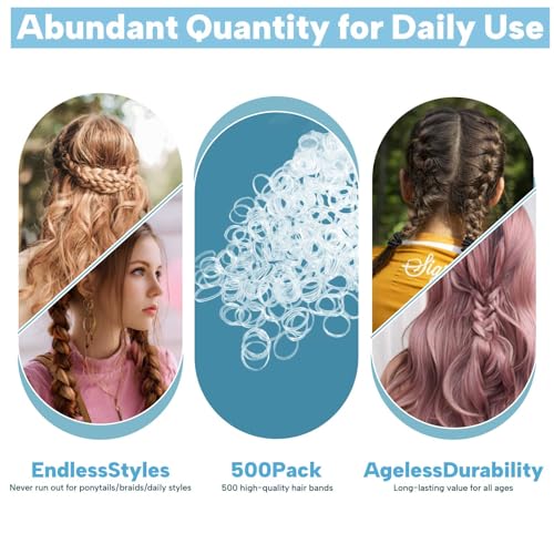 Clear Elastic Hair Ties 500 Pack – Strong Stretchy Bands for All Hair