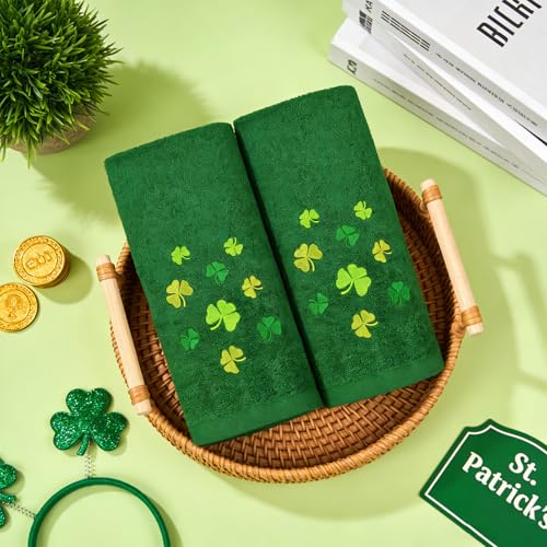 St. Patrick's Day Hand Towels Set - 2 Cotton Shamrock Towels