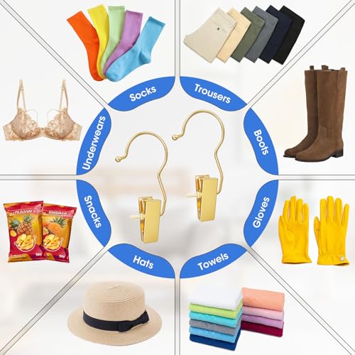 Eunhdet 10 Pack Gold Clip Hangers for Closet with Hooks & Anti-Slip Design