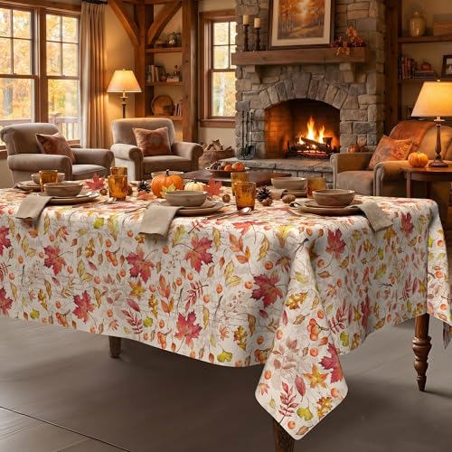 Dolficy Fall Maple Leaf Tablecloth, 60x84 Inch Rectangular Autumn Table Cover