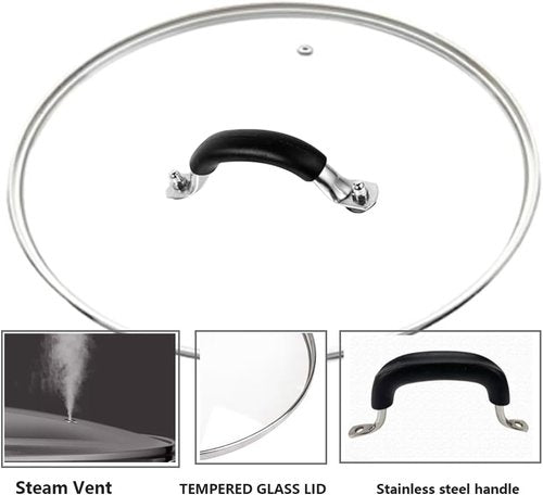 Lodge 12-Inch Tempered Glass Lid - Fits 12" Cast Iron Skillets & 7QT Dutch Ovens | Stainless Steel Handle