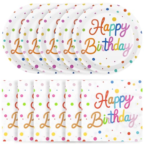 Happy Birthday Floral Paper Plates & Napkins Set - 50 Pcs