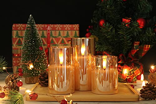 3-Pack Flameless Candle Set with Remote Control - Gold Glass, Real Wax, Timer