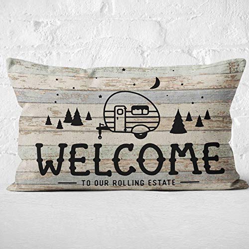 Welcome Camper Decor Pillow Cover - 20x12 Two-Sided Linen