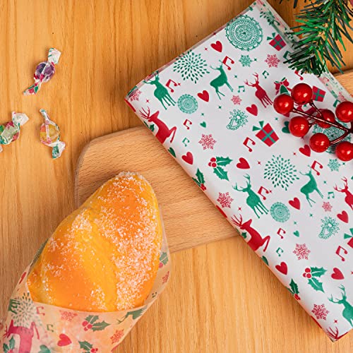 Christmas Wax Paper with Reindeer Pattern - Food Grade Food Wraps, 100 Sheets