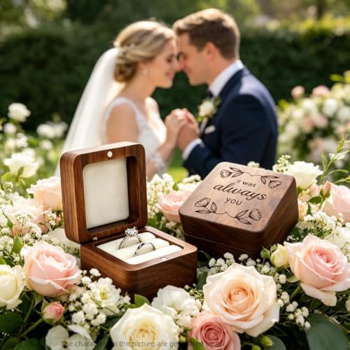 molchagar Wooden Ring Box for Wedding Ceremony, Rustic Holder