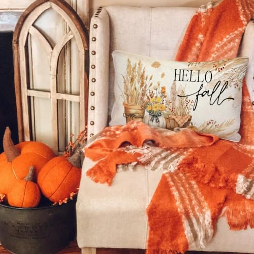 RABUSOFA Fall Throw Pillow Cover 12x20 - Dried Pampas Grass Decor