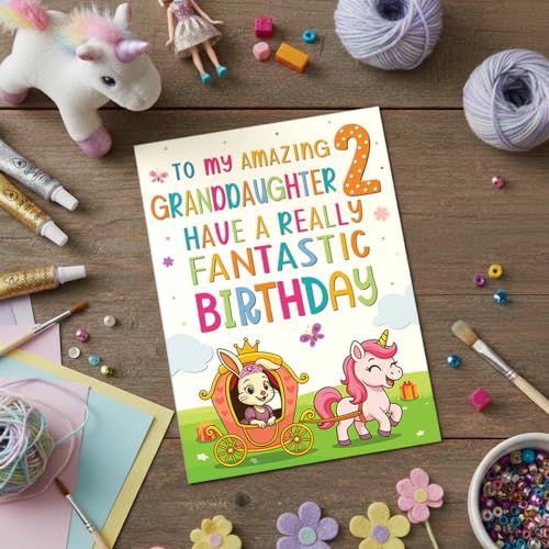 Princess Unicorn 2nd Birthday Card for Granddaughter
