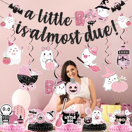 A Little Boo is Almost Due Banner - Pink Halloween Baby Shower Decorations