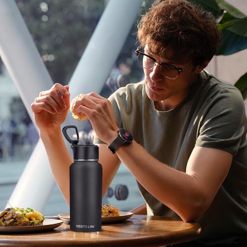 32 oz Insulated Stainless Steel Water Bottle with Straw - Black