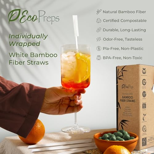 EcoPreps 100 Count Biodegradable Bamboo Fiber Straws - Wrapped 7.8”