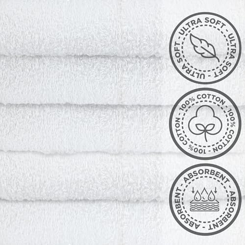 Crystal Ridge 100% Cotton Washcloths - 12"x12" Soft Towels, 8 Pack