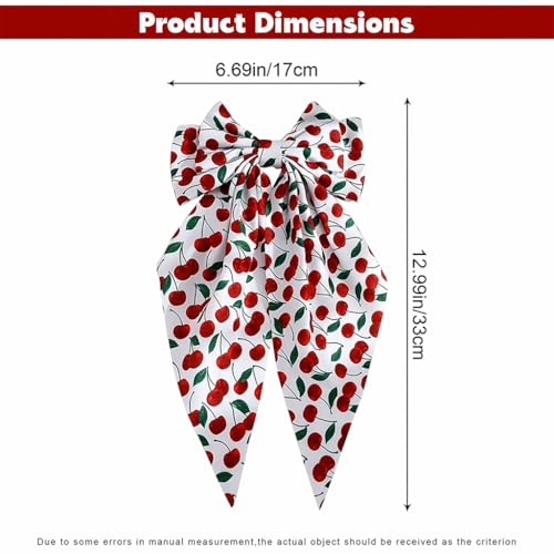 JazSwirl Oversized Cherry Hair Bow Clip, Large 6.7x13in Hair Accessory