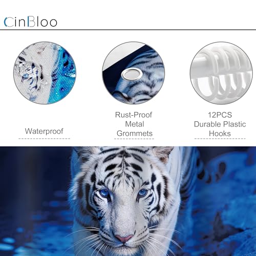 White Tiger Shower Curtain Set - 60"x72" Waterproof Decor