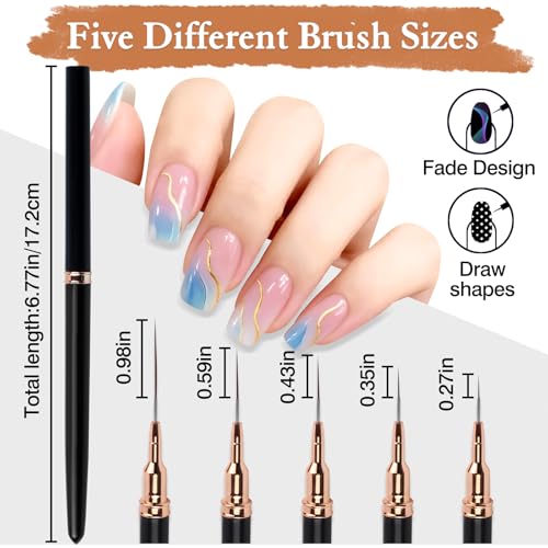 Brvlsoc 5-Piece Metallic Nail Art Liner Brush Set for Fine Details