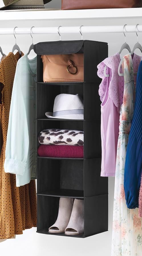 Whitmor 5-Tier Hanging Closet Organizer, Foldable Shelf Storage (6-Pack)