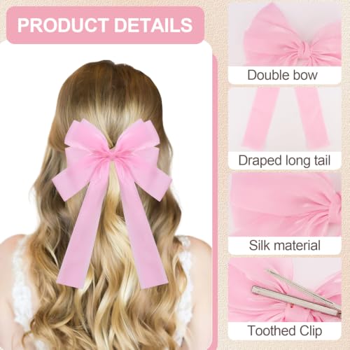 GAFATORY 5-Pack Extra Large Silk Hair Bow Clips for Women and Girls