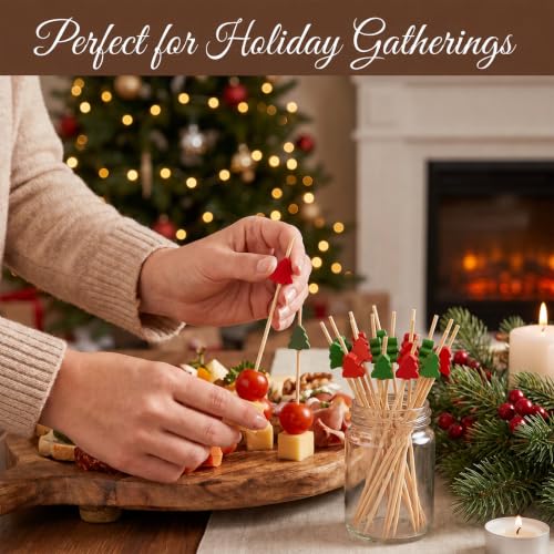 Christmas Tree-Shaped Bamboo Cocktail Picks for Appetizers & Drinks - 100 Pcs