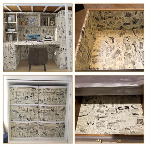 HOYOYO Vintage Newspaper Peel and Stick Shelf Liner - 17.8 x 78 Inch