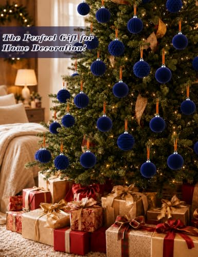 Minetom Navy Blue Christmas Ornaments Set - 15 Pcs, 3.15 Inch Velvet Decorations, Variation of Blue / 3.15 Inch